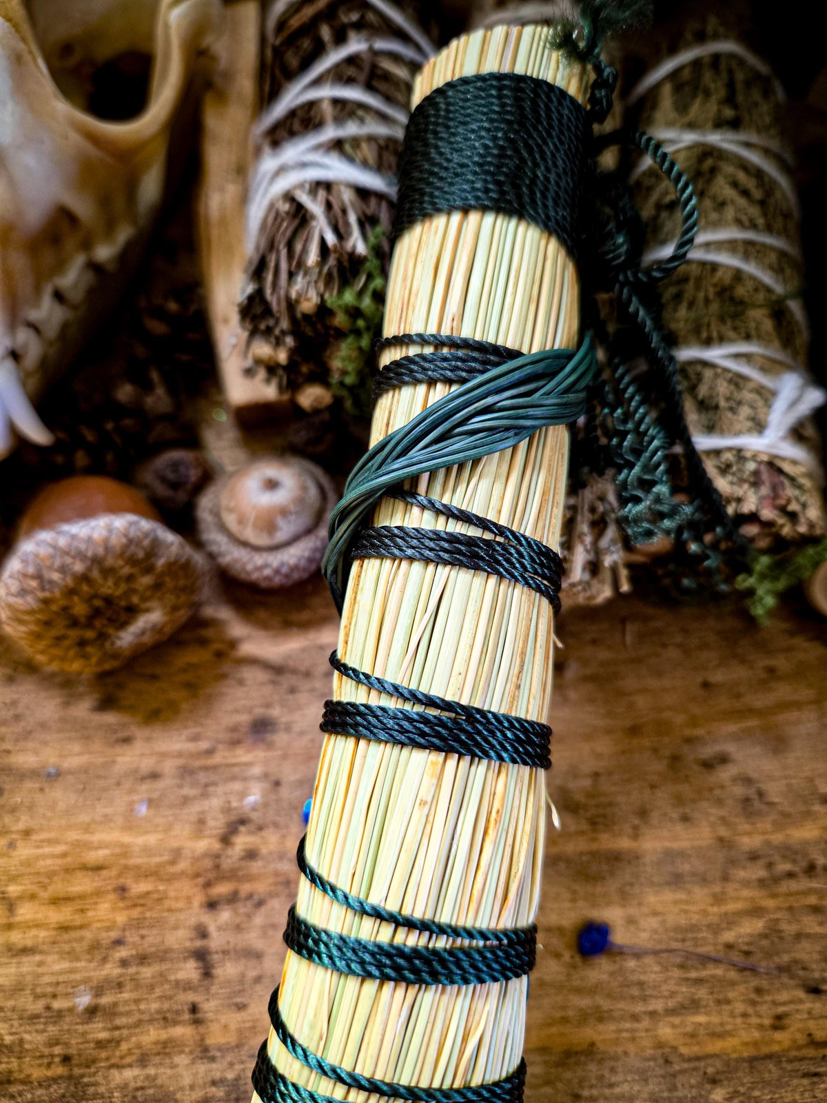Handcrafted Whisk Broom with Braided Accent – Natural Broomcorn Hearth Broom