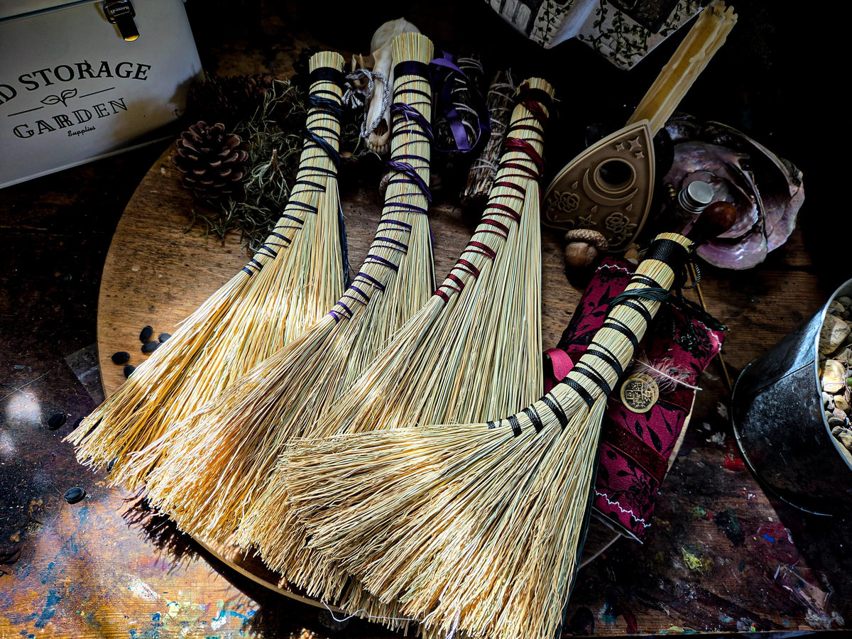 Handcrafted Whisk Broom with Braided Accent – Natural Broomcorn Hearth Broom