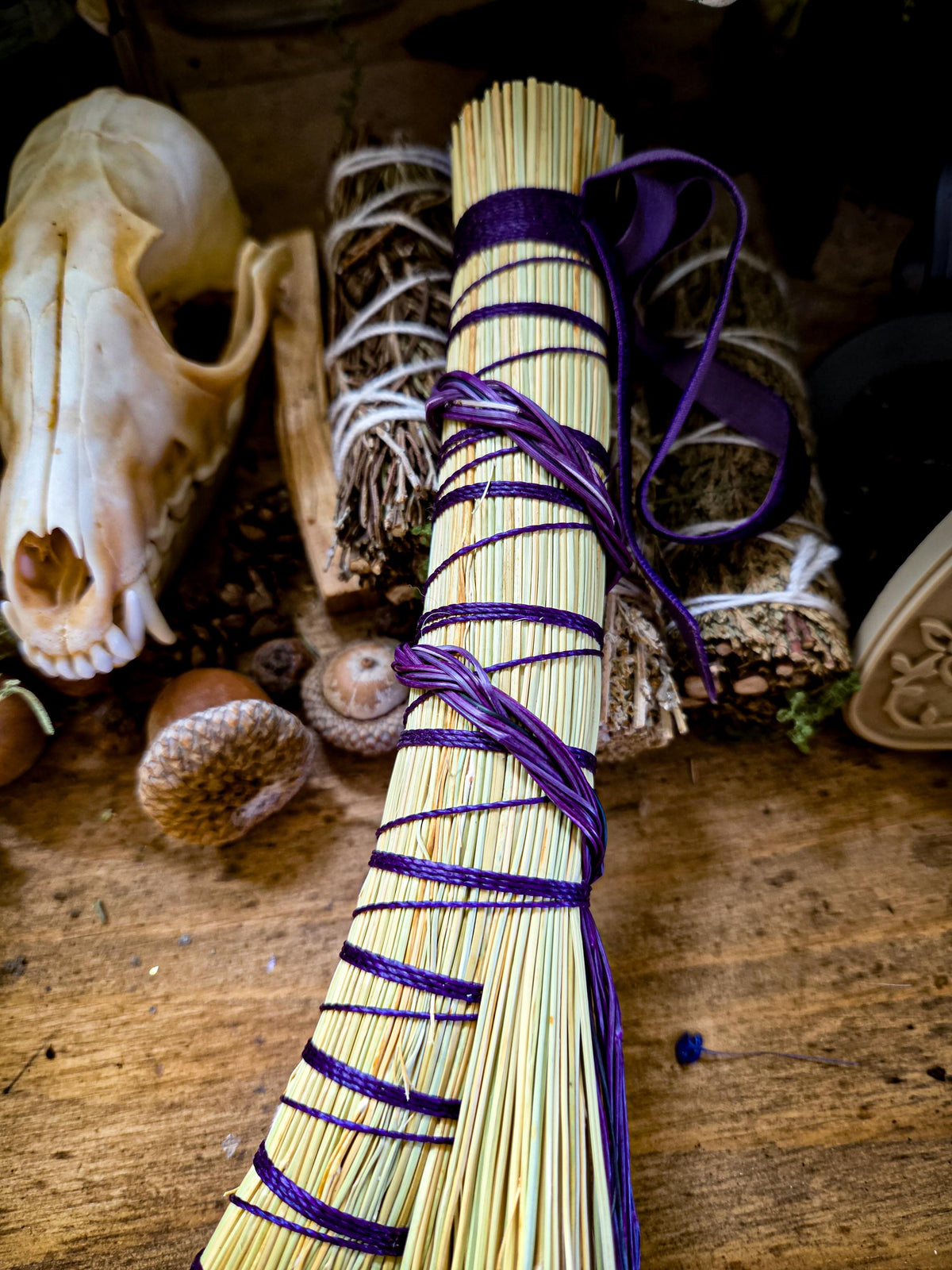 Handcrafted Whisk Broom with Braided Accent – Natural Broomcorn Hearth Broom