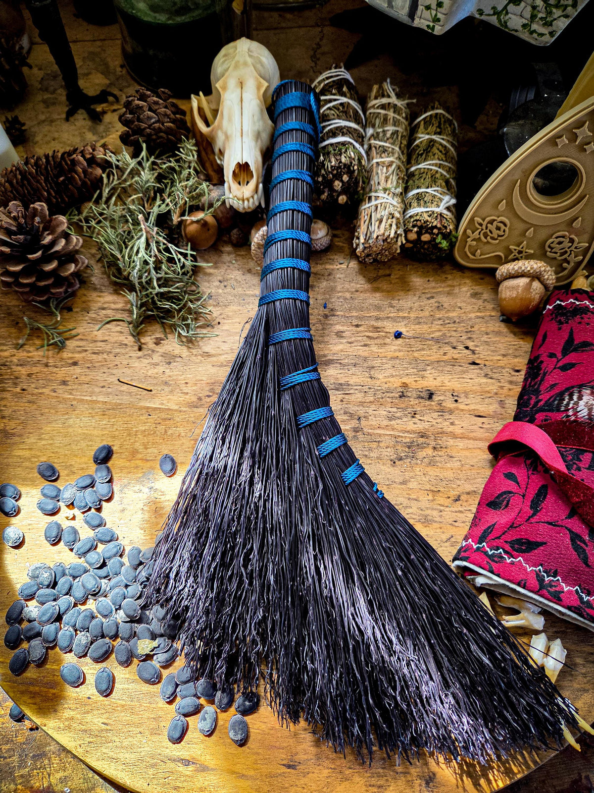 Hand Bound Whisk Broom – Natural Broom Corn Altar Besom