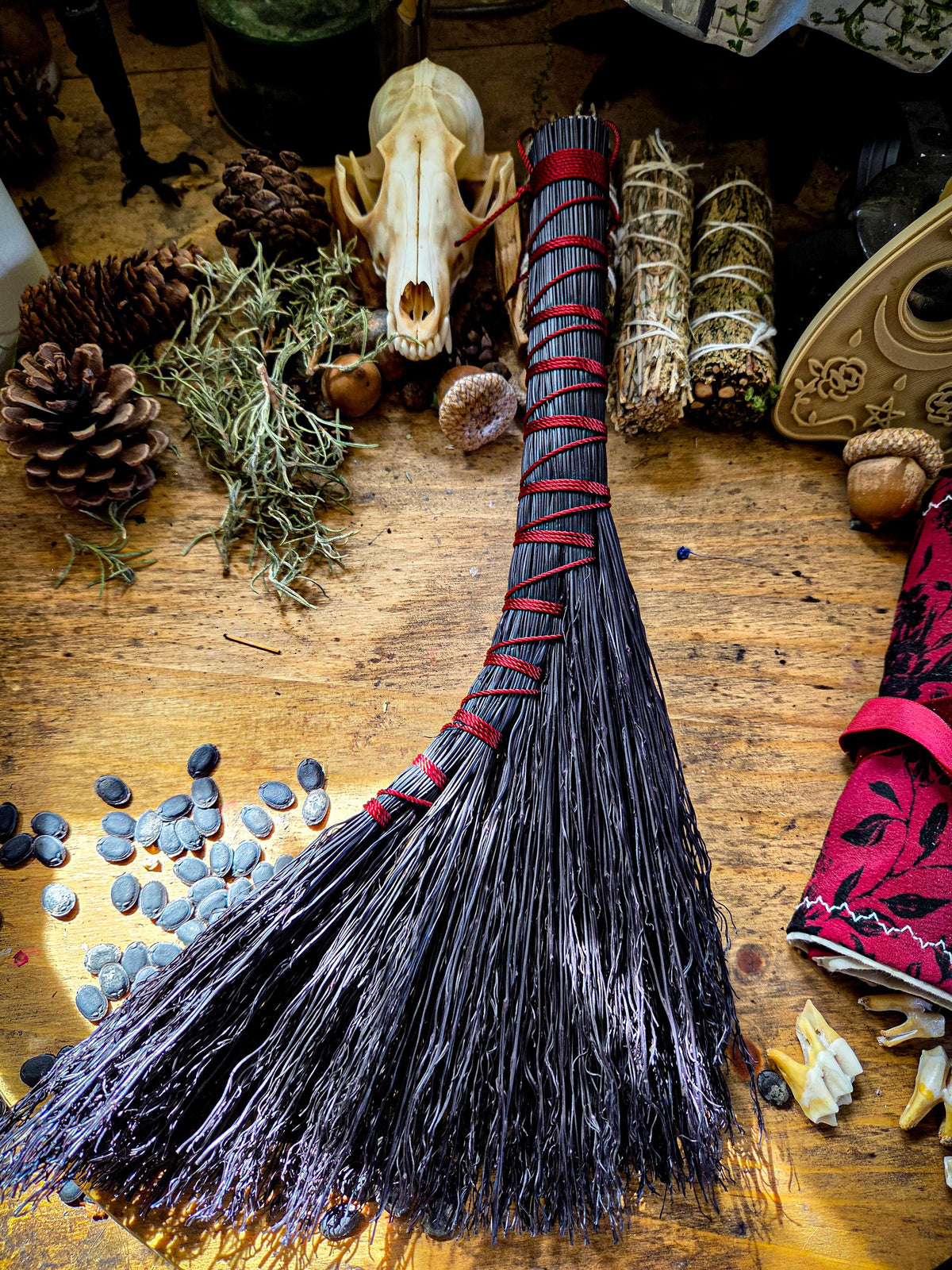 Hand Bound Whisk Broom – Natural Broom Corn Altar Besom