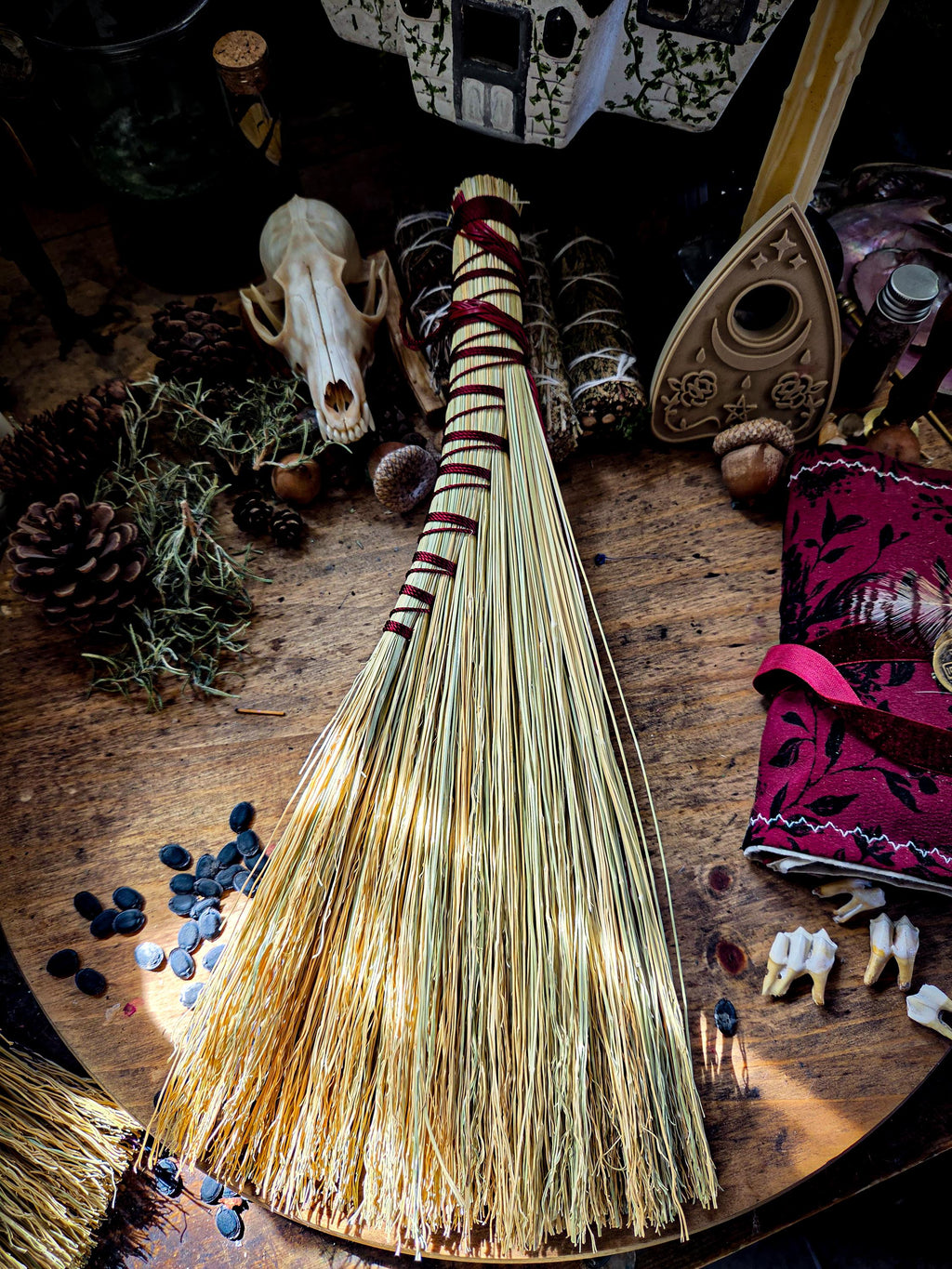 Handcrafted Whisk Broom with Braided Accent – Natural Broomcorn Hearth Broom