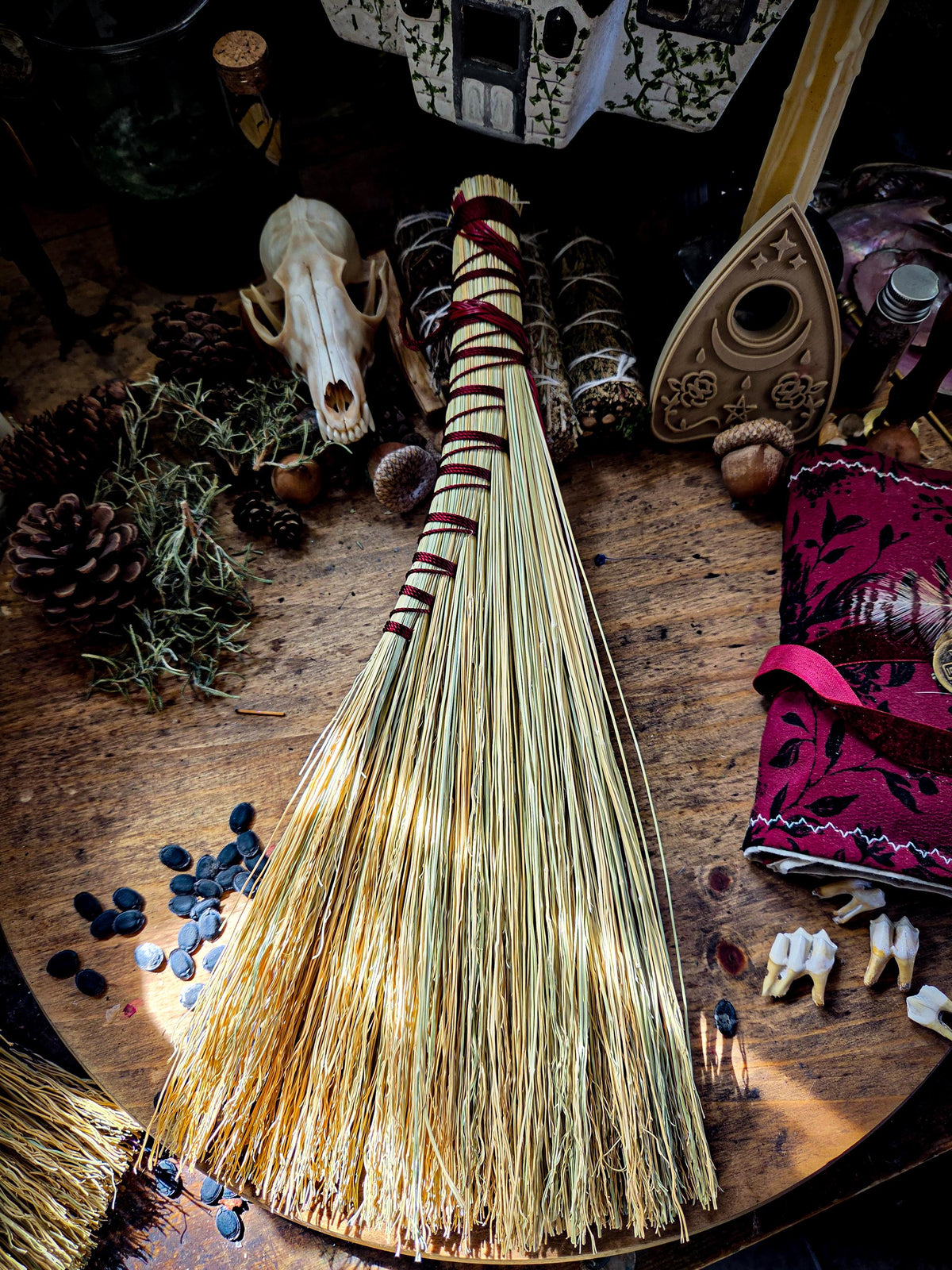 Handcrafted Whisk Broom with Braided Accent – Natural Broomcorn Hearth Broom