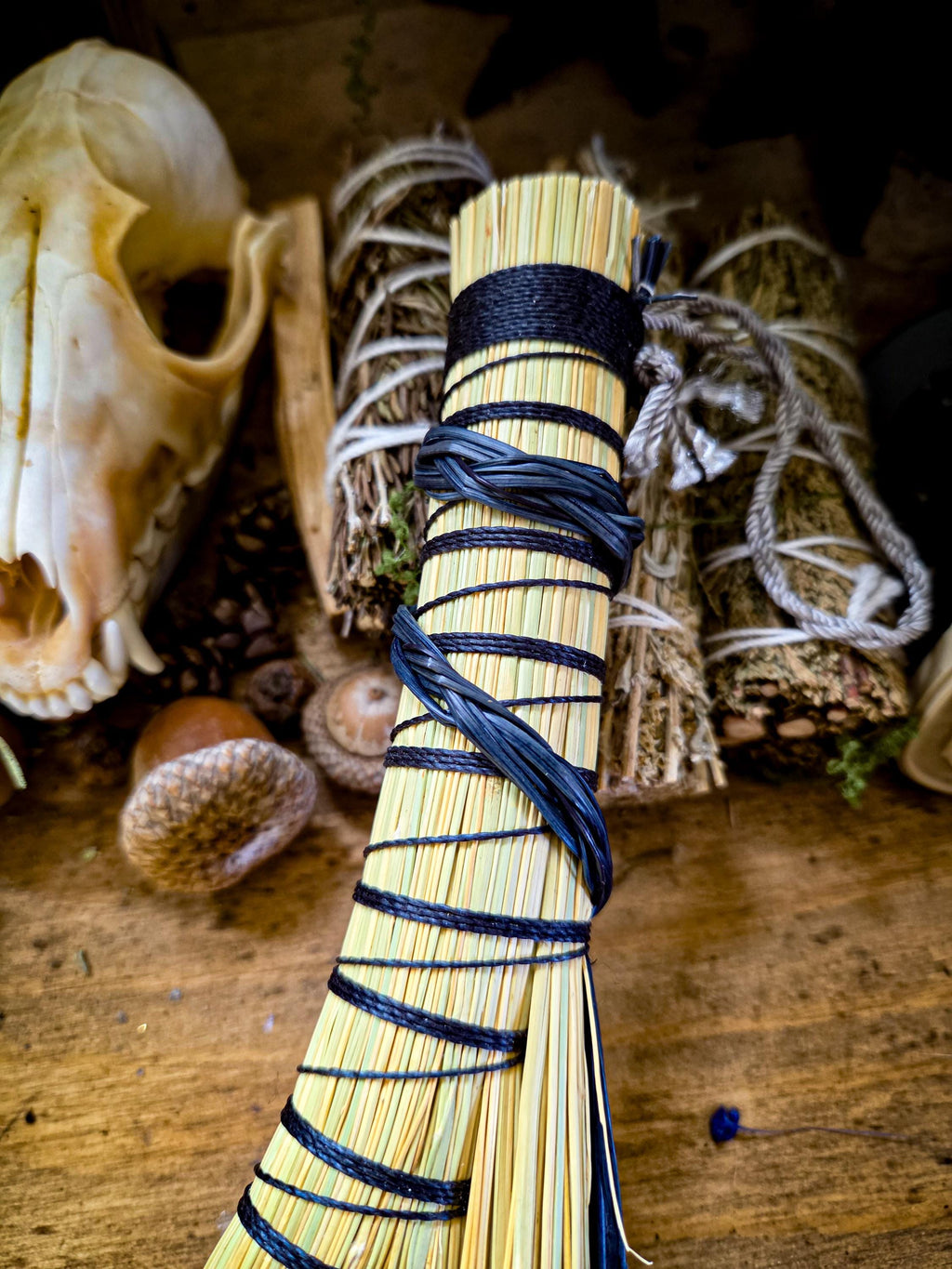 Handcrafted Whisk Broom with Braided Accent – Natural Broomcorn Hearth Broom