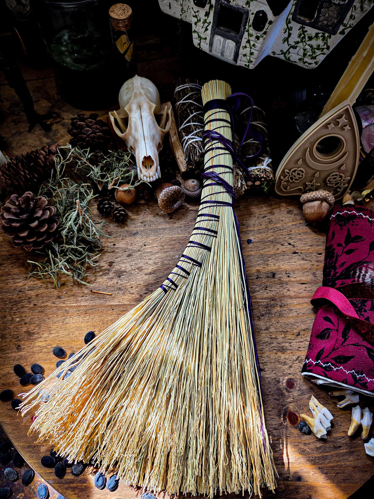 Handcrafted Whisk Broom with Braided Accent – Natural Broomcorn Hearth Broom