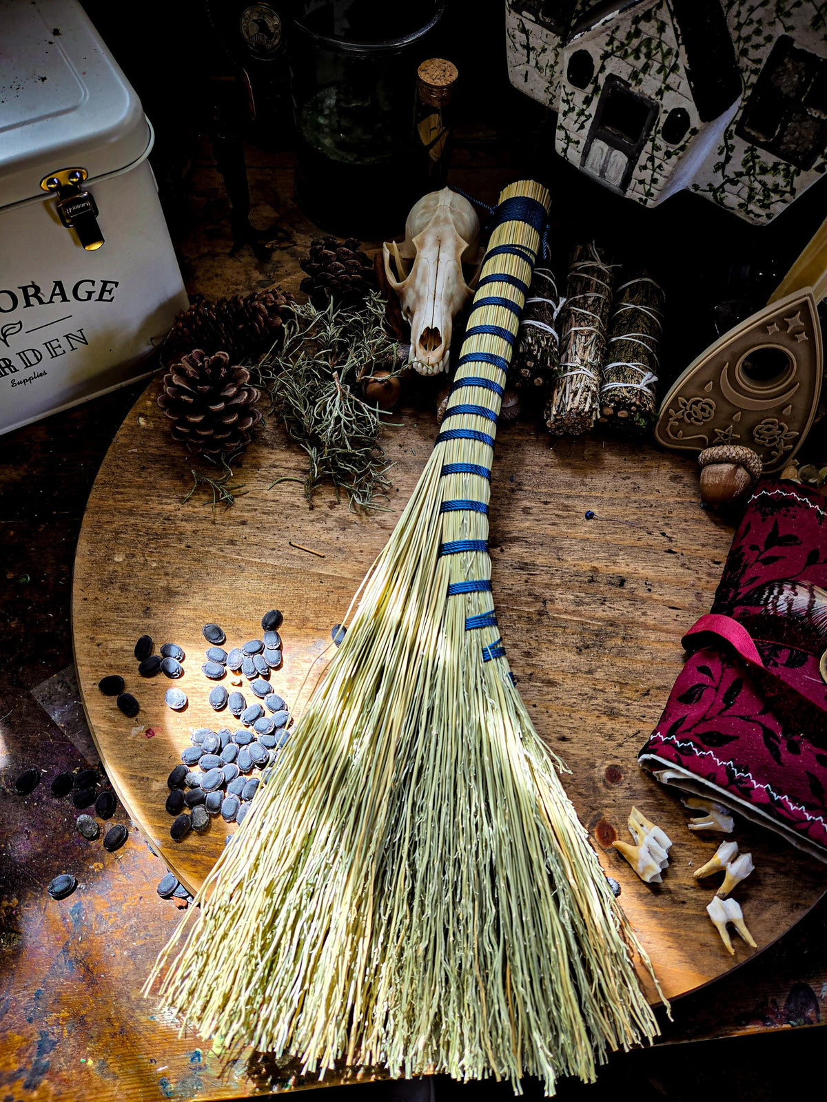 Hand Bound Whisk Broom – Natural Broom Corn Altar Besom