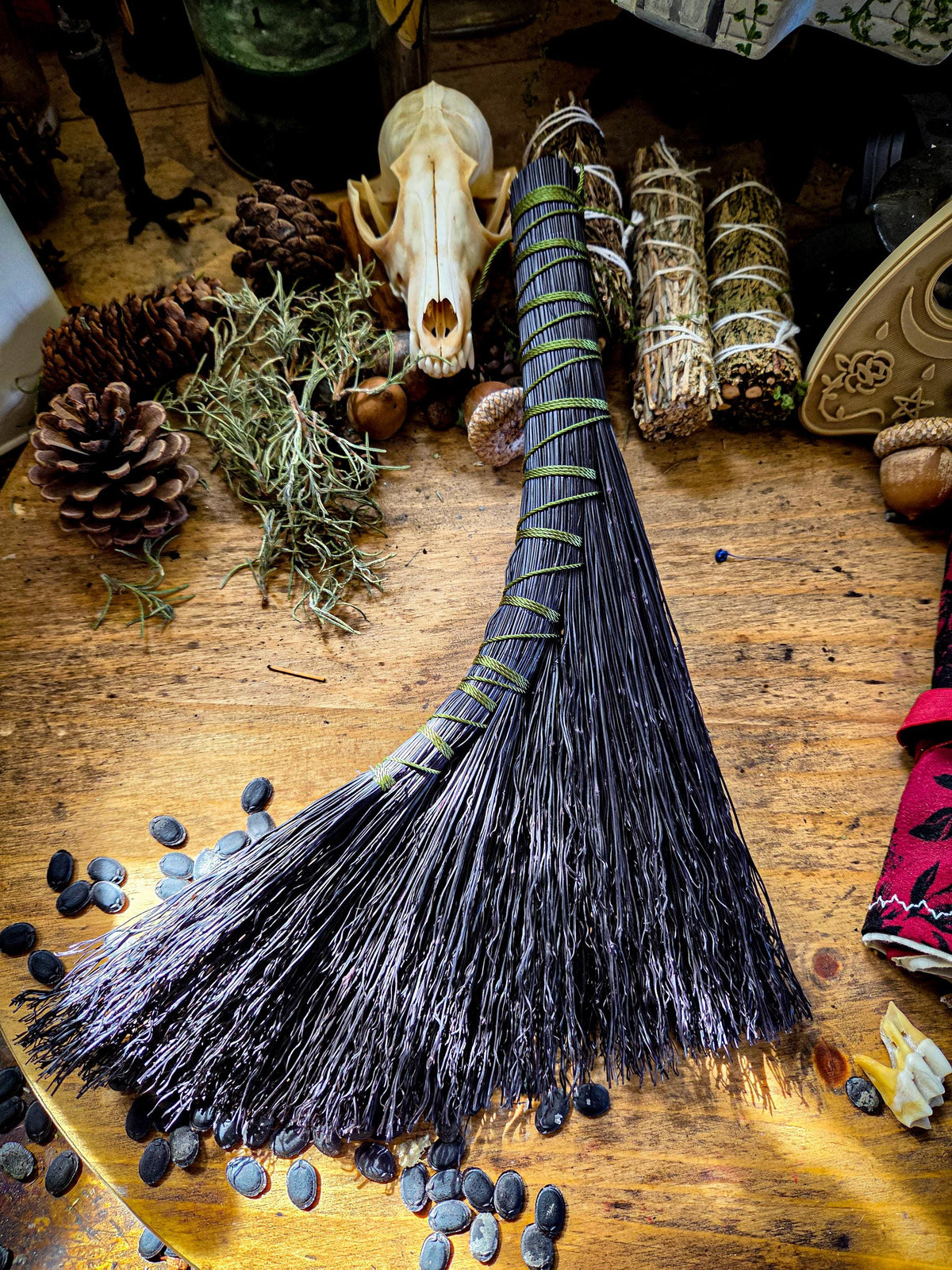 Hand Bound Whisk Broom – Natural Broom Corn Altar Besom