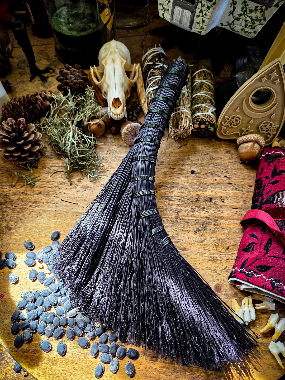 Hand Bound Whisk Broom – Natural Broom Corn Altar Besom