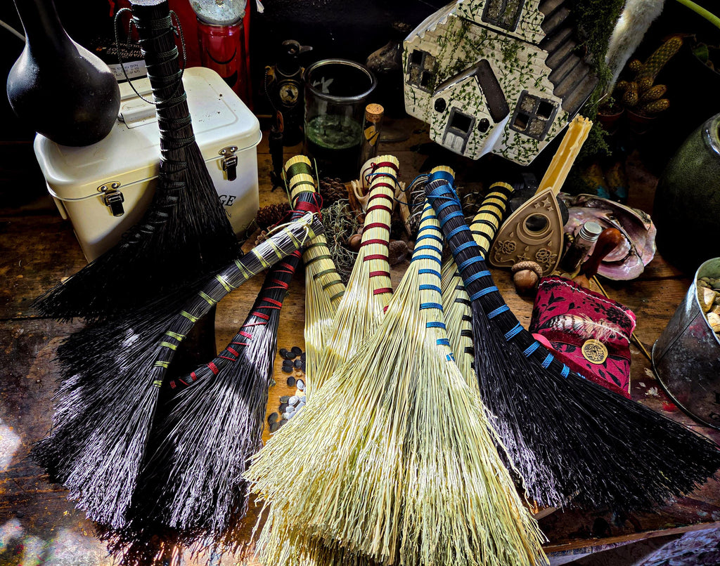Hand Bound Whisk Broom – Natural Broom Corn Altar Besom